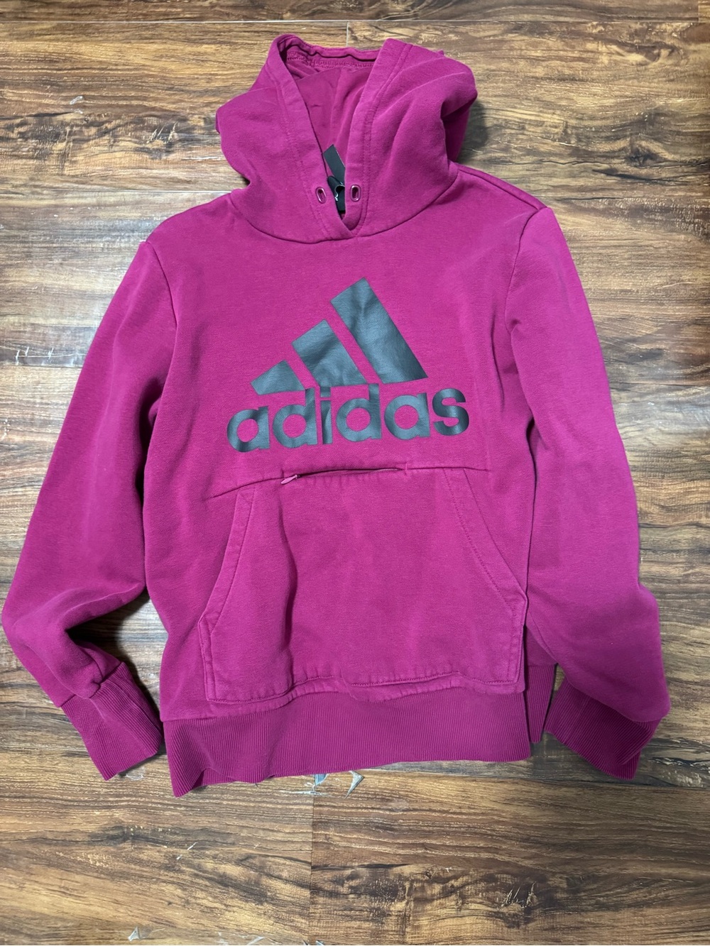 Adidas Raspberry Pullover Hoodie with Large Black Logo & Zipper Pocket